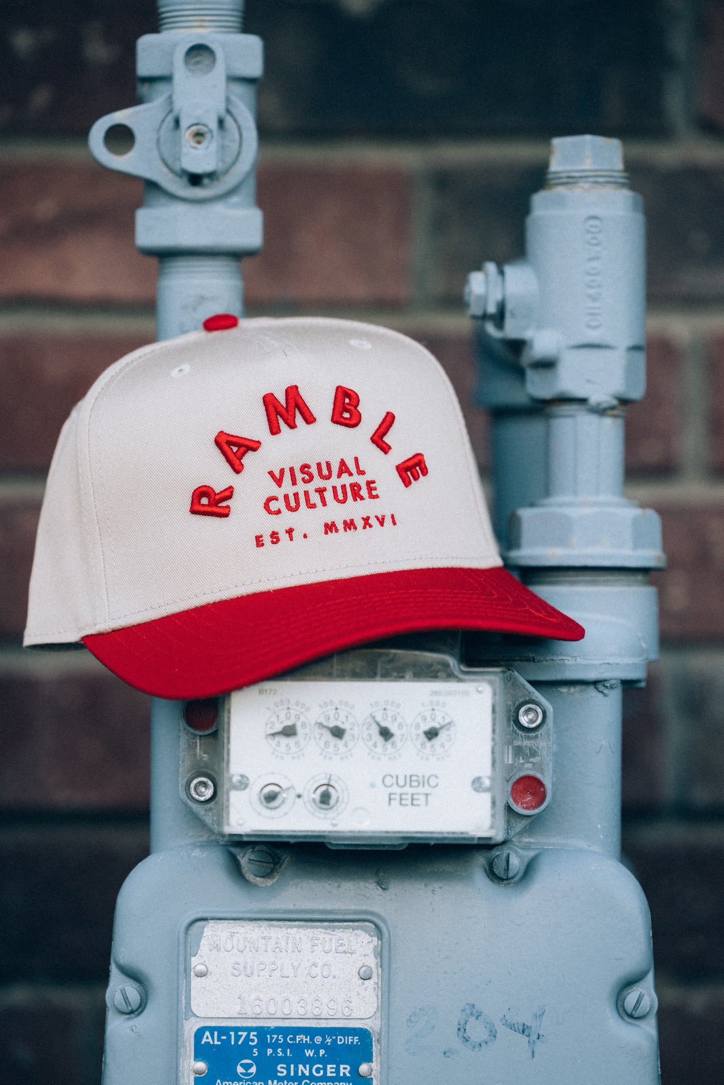 Visual Culture Lockup Hat - khaki/red