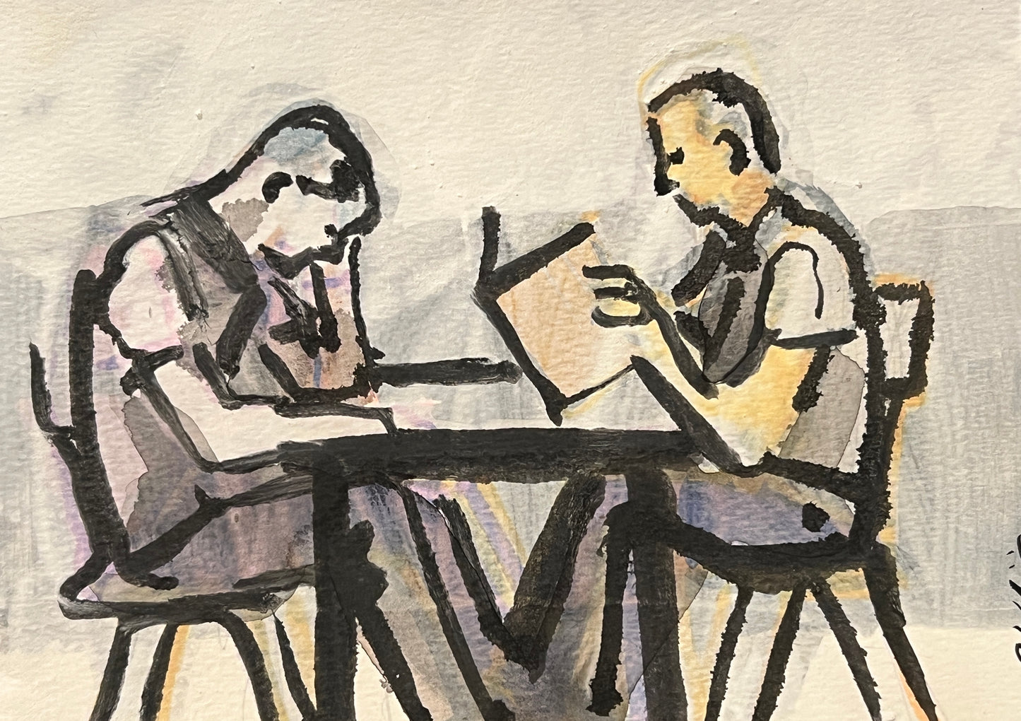 Reading at a table