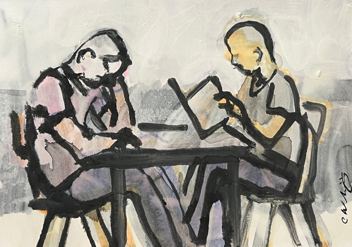 Reading at a table
